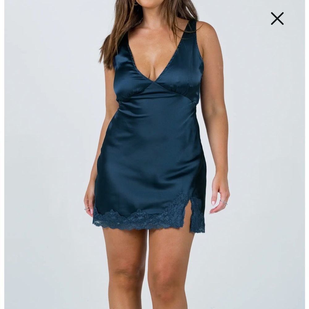 Princess Polly-  ATHENIA MINI  DRESS NAVY- Satin & Lace